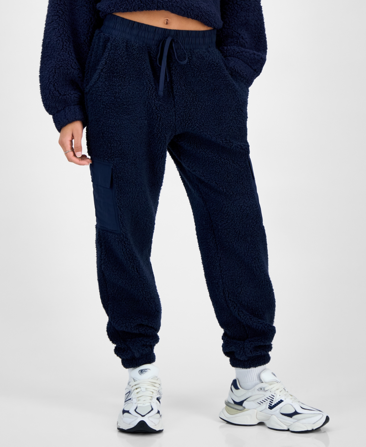Hippie Rose Juniors' Sherpa Cargo Jogger Pants In Blue