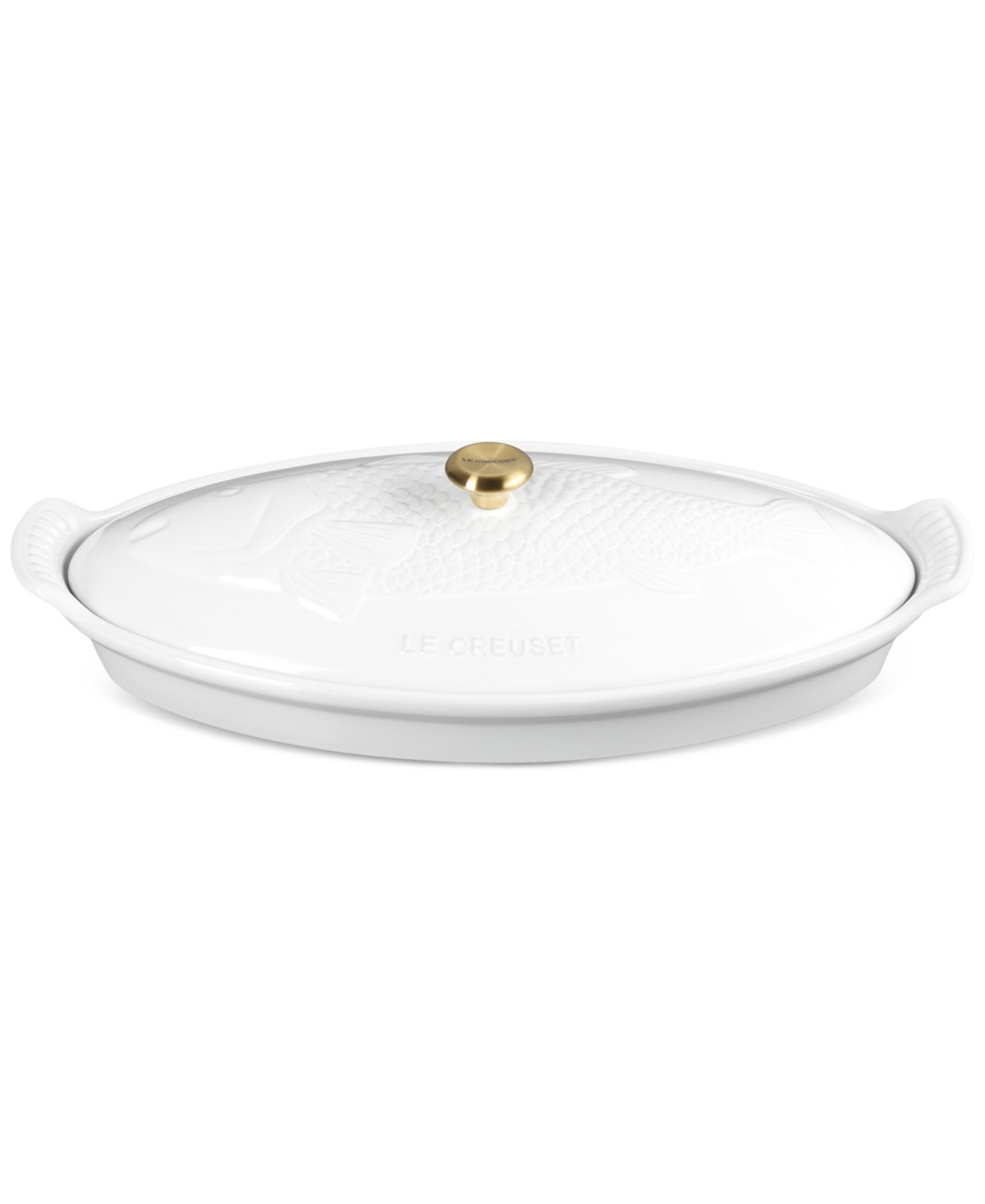 Le Creuset Stoneware Heritage 1.7 Qt. Fish Baker With Cover In White