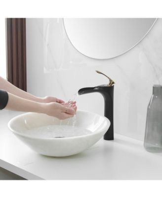 Single Hole Single Handle Bathroom Vessel Sink Faucet With Pop Up Drain Without Overflow in Matte Black Chrome