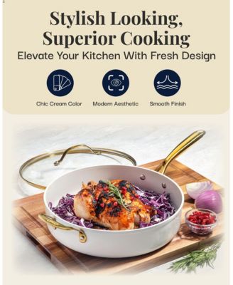 Natural Collection 5.5 Qt. Ceramic Nonstick Deep Saute Pan with Gold Handle