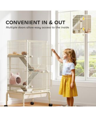 47" Small Animal Cage, 4 Levels Large Rolling Metal Ferret Cage