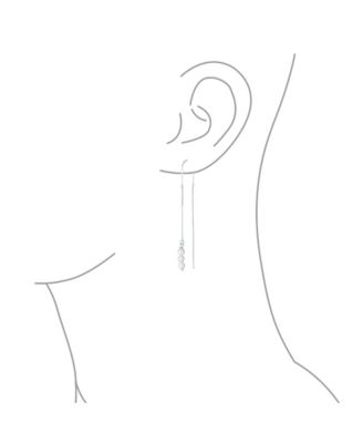 Set of 2 Minimalist Long Chain Wire Hook Dangle Earrings 3 Pearls 4 Bead Balls Sterling Silver