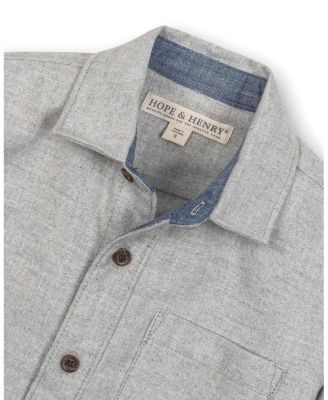 Little and Big Boys' Organic Long Sleeve Flannel Button Down Shirt with Elbow Patches