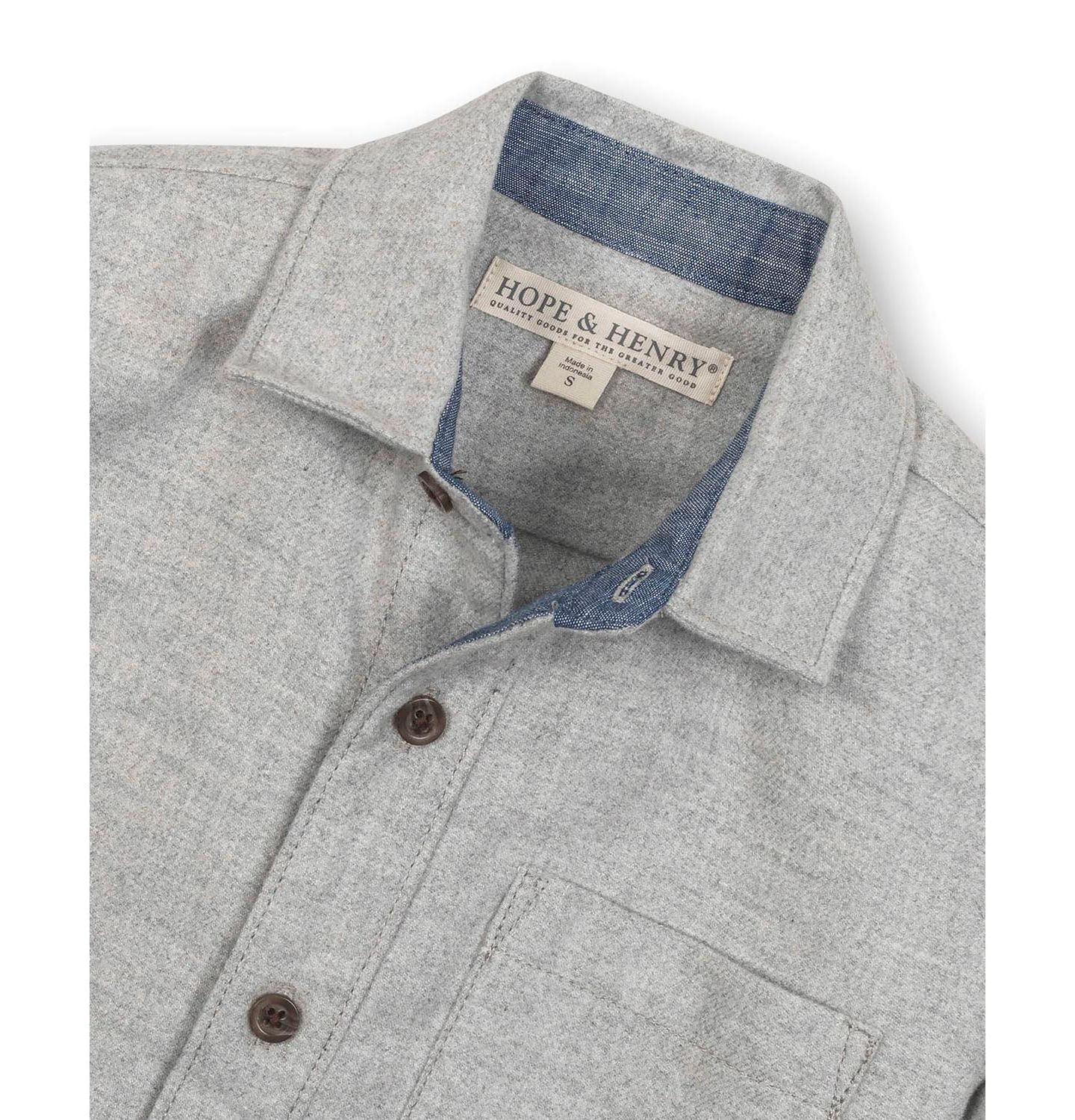 Рубашка Hope & Henry Organic Long Sleeve Flannel Button Down Shirt with Elbow Patches для мальчиков, цвет: Серый меланжевый — фото 2