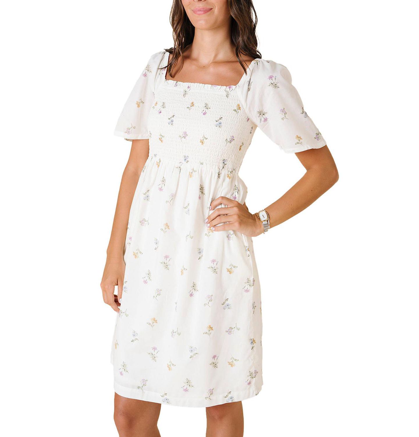 Женское платье Hope & Henry Organic Bell Sleeve Smocked, цвет: С принтом — фото 1