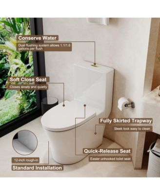 Dual Flush 1.1/1.6 GPF Elongated One-Piece One-Piece Bathroom Fixture, Comfort Height, Water-Saving Design, MAP 1000g