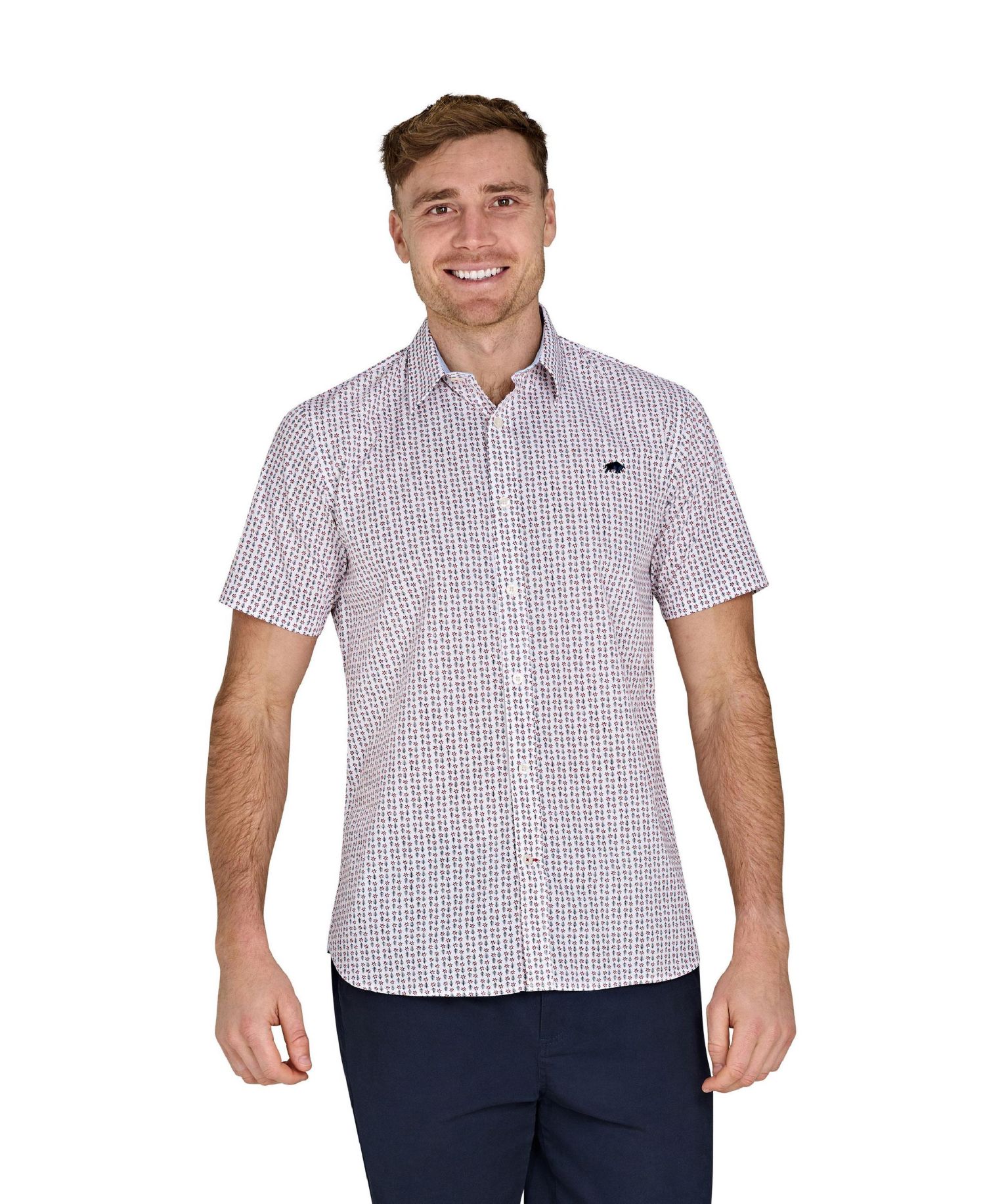 Men's Short Sleeve Flower Cotton Poplin Shirt