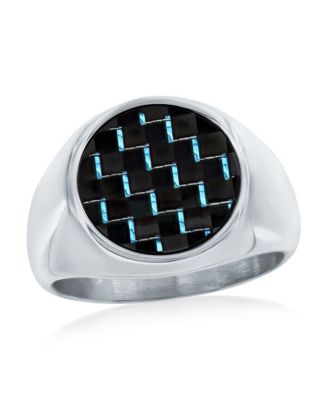 Stainless Steel, Blue Carbon Fiber Ring