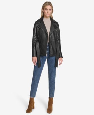 Women's Violet Belted Moto Leather Jacket