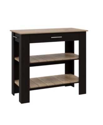 Wooden Kitchen Island Table with Drawer and 2 Storage Shelves for Meal Prep