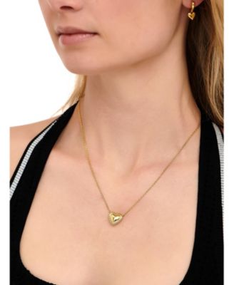 Contour-lined Heart Necklace in Gold Plated Sterling Silver, Adj 16/17/18 inch