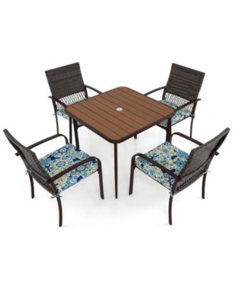 5 PCS Patio Dining Set w/ Wood-Plastic Tabletop & Umbrella Hole for Backyard