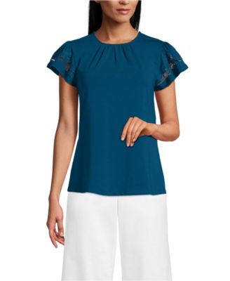 Women's Lightweight Jersey Crew Neck Ruffle Sleeve Flowy Top