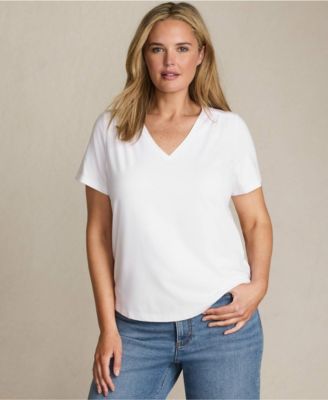Women's Plus Size Short Sleeve Lightweight Jersey Gathered Shoulder T-Shirt