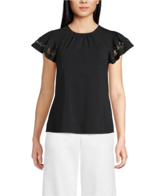 Women's Lightweight Jersey Crew Neck Ruffle Sleeve Flowy Top