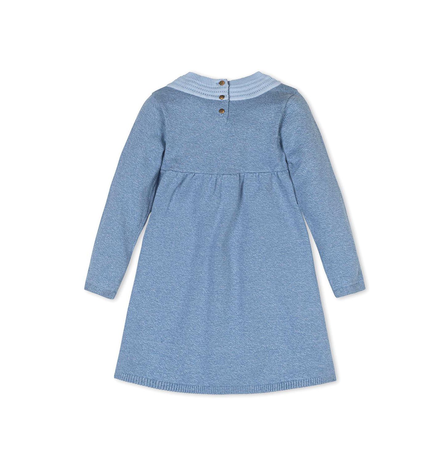 Платье Hope & Henry Organic Long Sleeve Empire Sweater Dress with Collar Detail для девочек-малышей, цвет: Средний синий меланжевый — фото 3