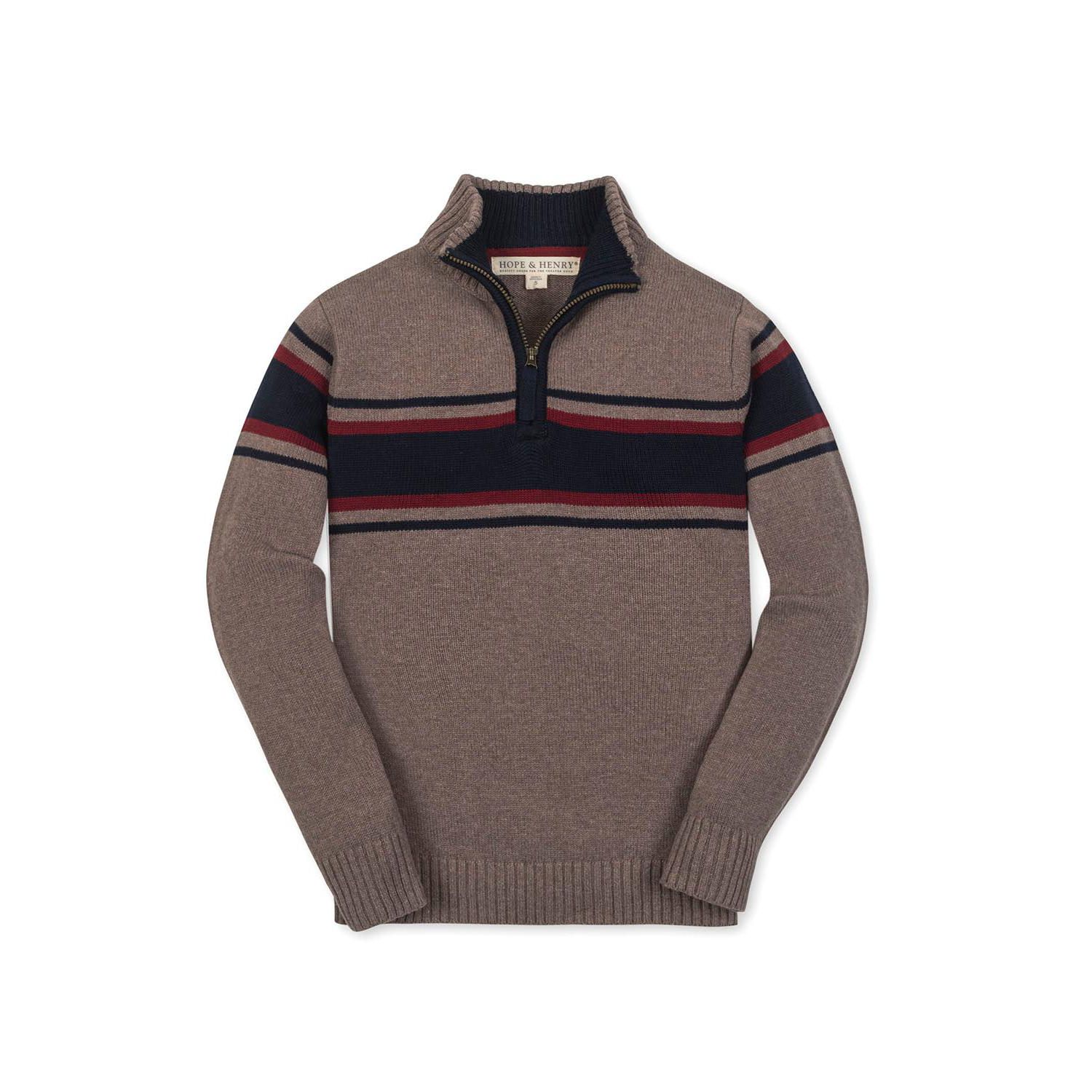 Hope and Henry Little and Big Boys' Organic Long Sleeve Half Zip Sweater with Engineered Stripe