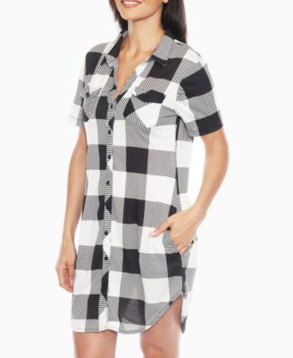 Women's Short Sleeve Plaid Button-Down Shirt Dress
