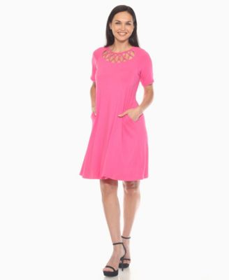 Women's Short Sleeve Crisscross Neck A-Line Dress