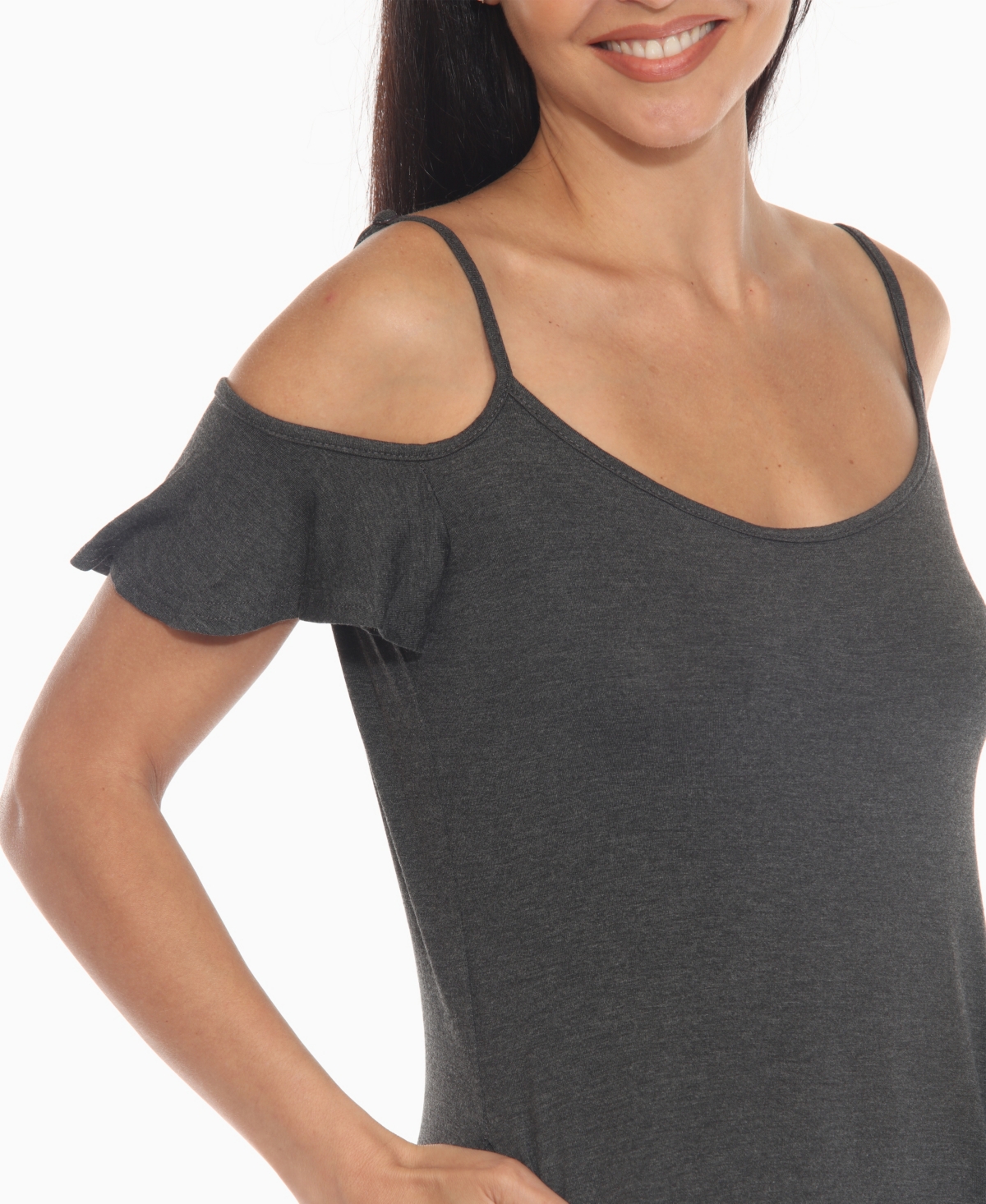 White Mark Women's Casual Scoop Neck Flutter Sleeve Knee Length Dress In Gray