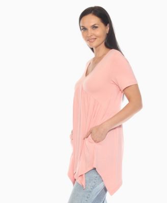 Women's Short Sleeve Shirred Front Knit Tunic Top