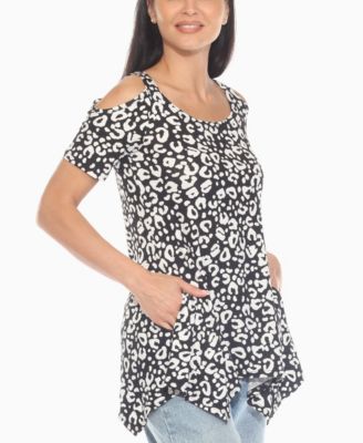 Women's Cold Shoulder Leopard Print Short Sleeve Top