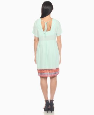 Women's Short Sleeve Embroidered V-Neck Shift Dress