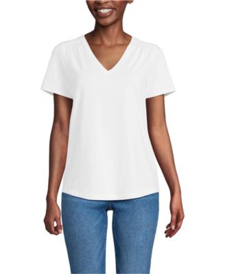 Women's Petite Short Sleeve Lightweight Jersey Gathered Shoulder T-Shirt
