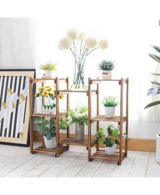 Multi-Tier Wood Plant Stand Rack 10 Pot Flower Display Shelf