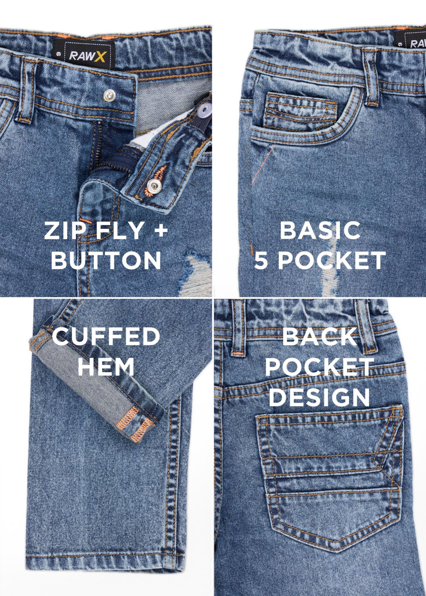 Джинсы Raw X Distressed Jeans Size 4-7 для мальчиков, цвет: Синий, вариант 1 — фото 3