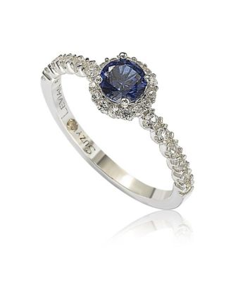 Suzy Levian Sterling Sapphire & Created Sapphire Petite Halo Proposal Ring