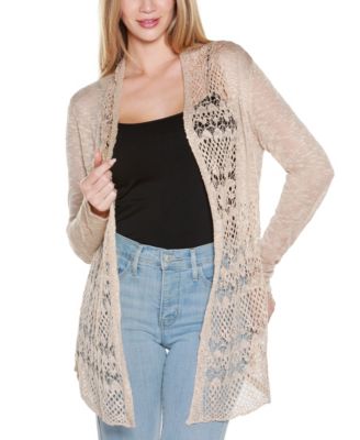 Women's Open-Front Pointelle-Trim Cardigan Sweater