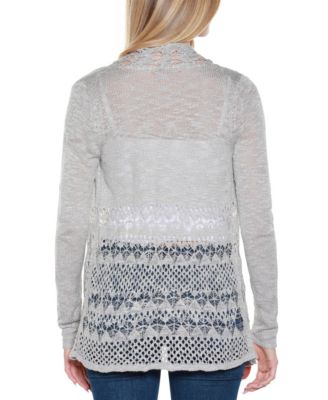 Women's Open-Front Pointelle-Trim Cardigan Sweater