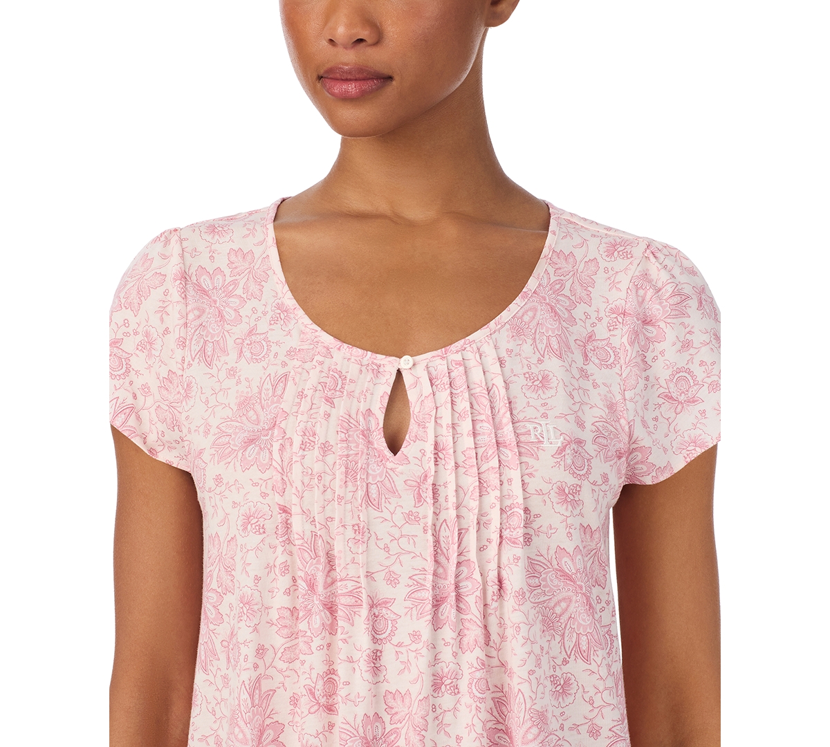 Ralph Lauren Lauren  Print Short Sleeve Nightgown In Pink