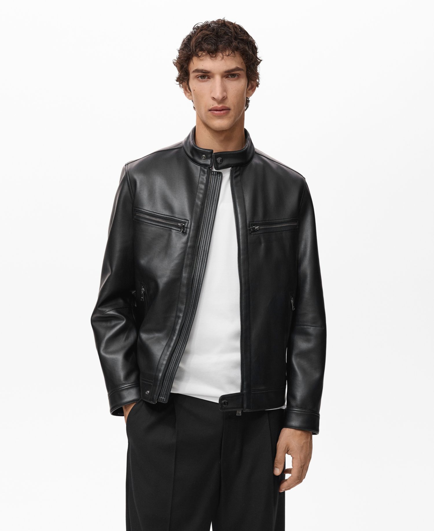 Men's Zip-Up Leather-Effect Jacket