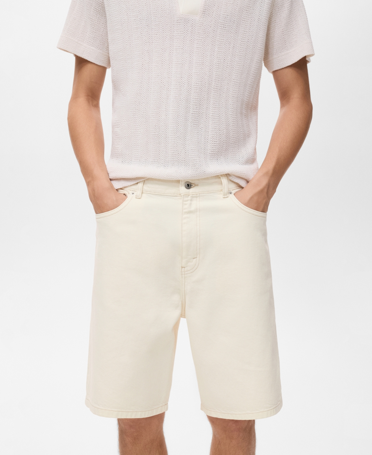 Mango Relaxed Fit Denim Bermuda Shorts In White