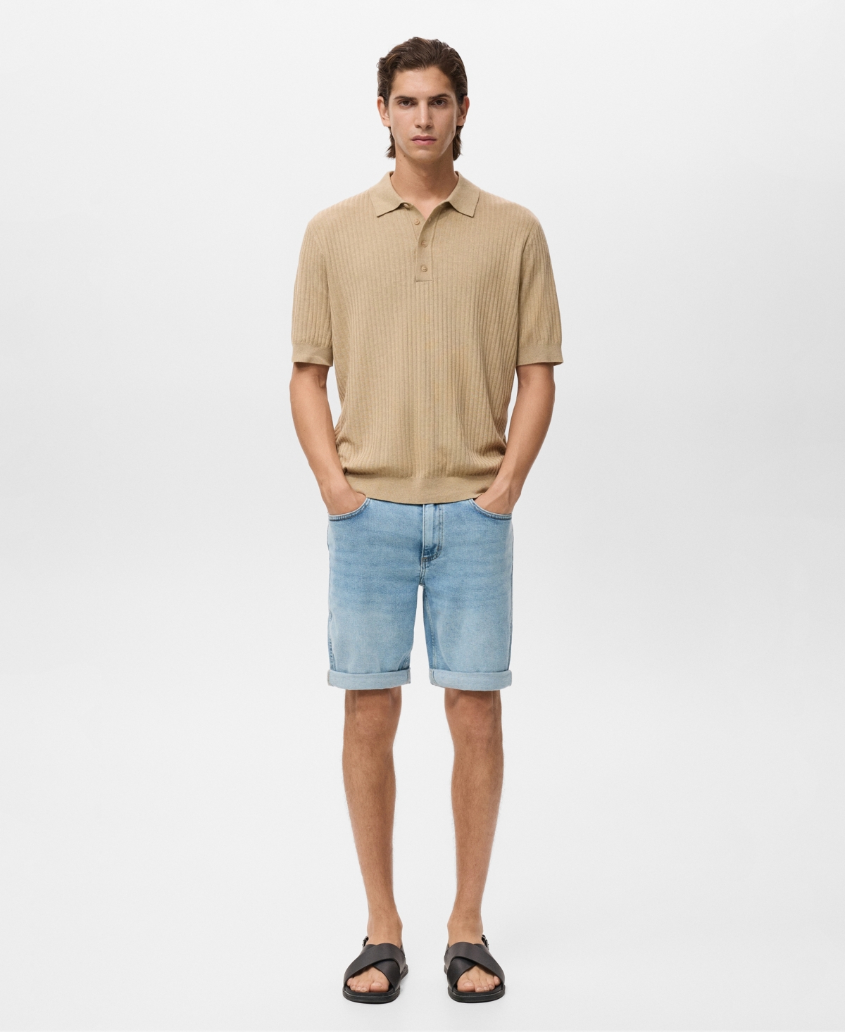 Mango Slim Fit Denim Bermuda Shorts In Blue