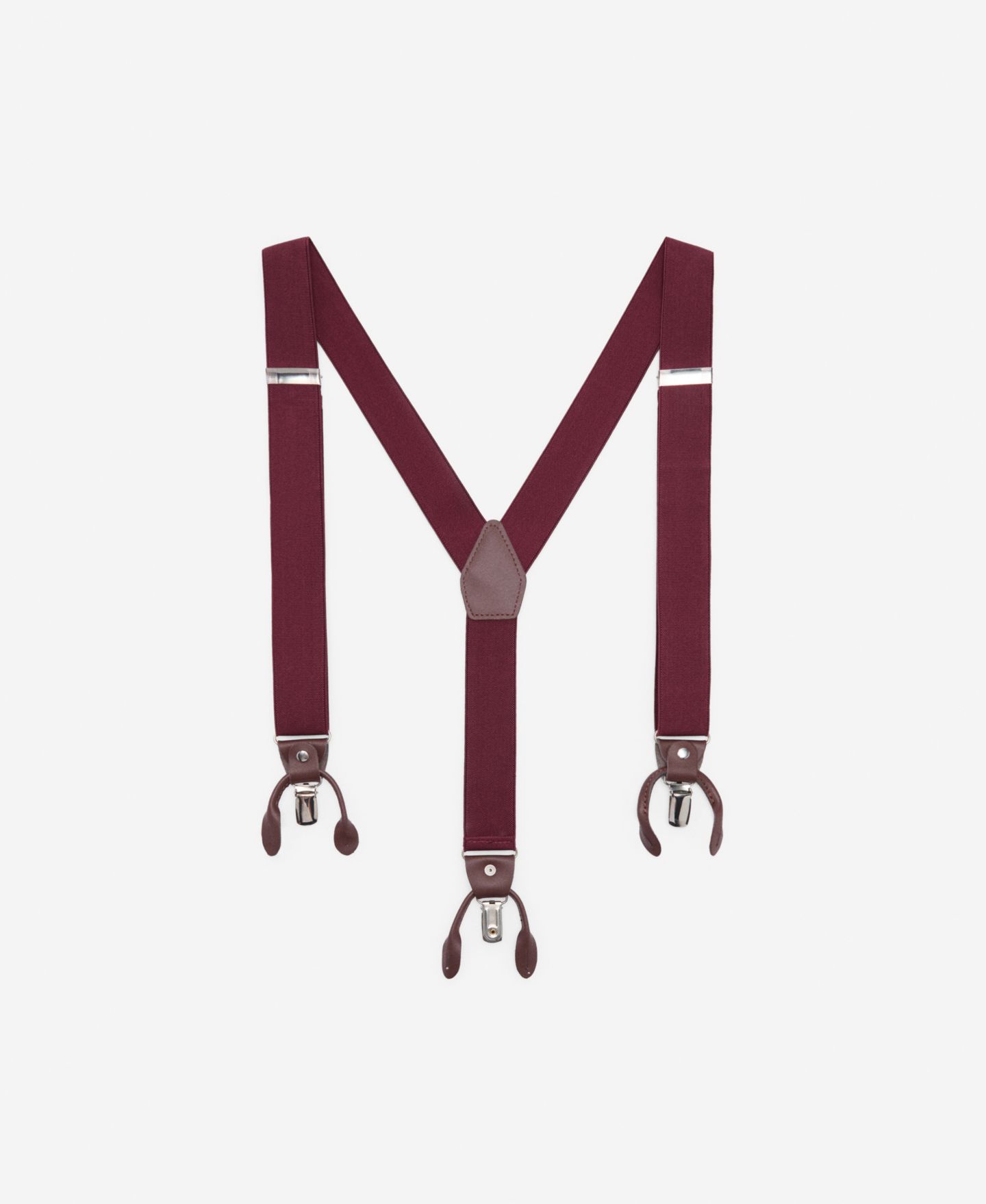 Мужские подтяжки MANGO Leather Details Adjustable Elastic Suspenders, цвет: Бордовый — фото 1
