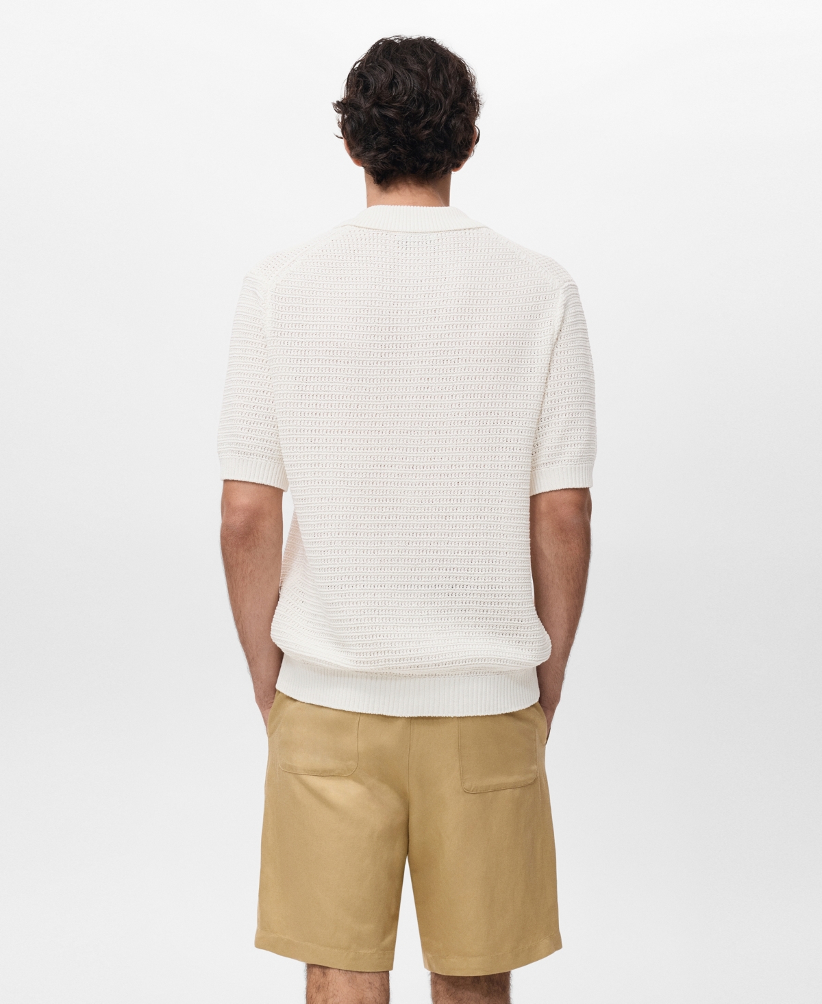 Mango Short Sleeve Knit Button-up Shirt In White