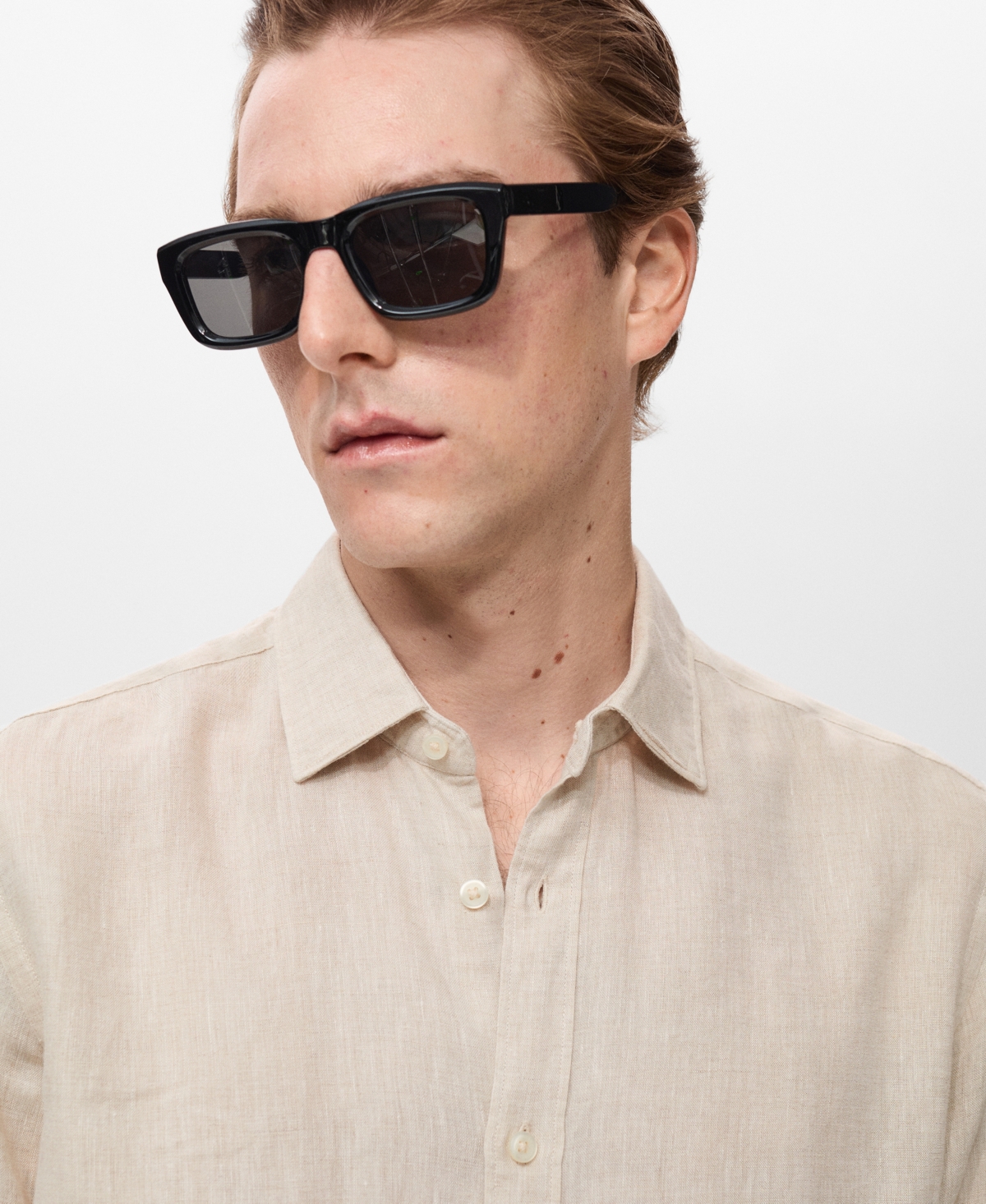 Mango Classic Fit Linen Button-up Shirt In Nude