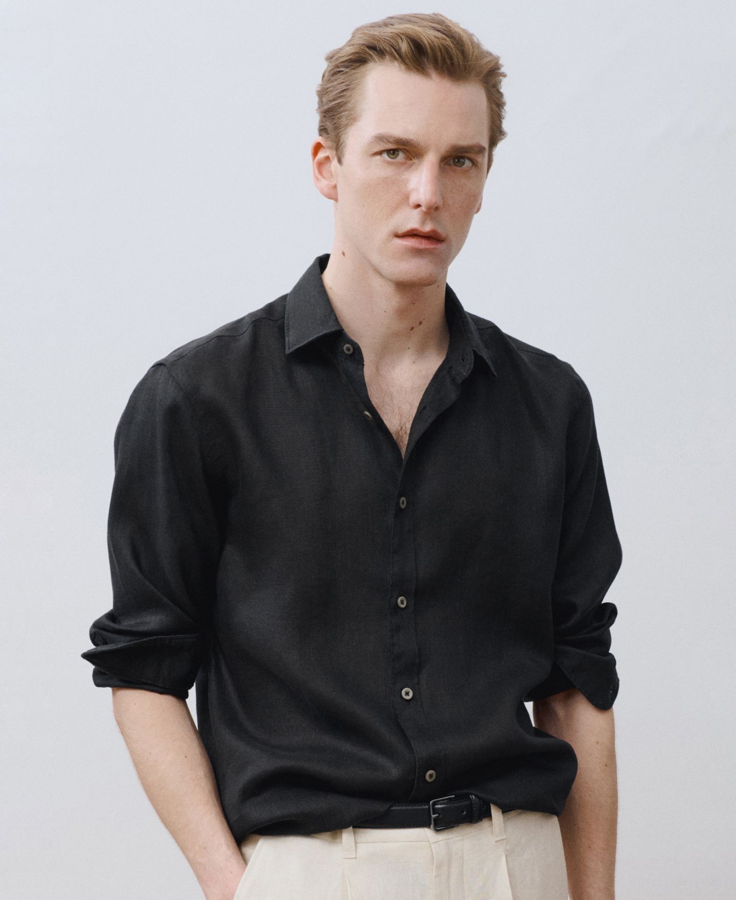 Мужская рубашка Mango Linen Long Sleeve, цвет: Чёрный — фото 6