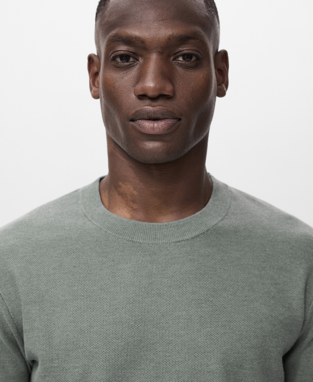 Mango Crewneck Linen Sweater In Green