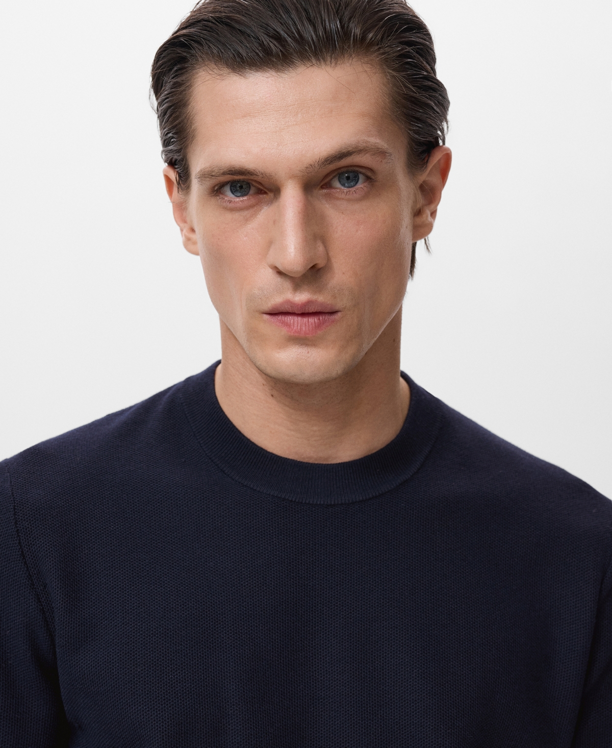 Mango Men's Microstructure Cotton Knitted Sweater In Blue