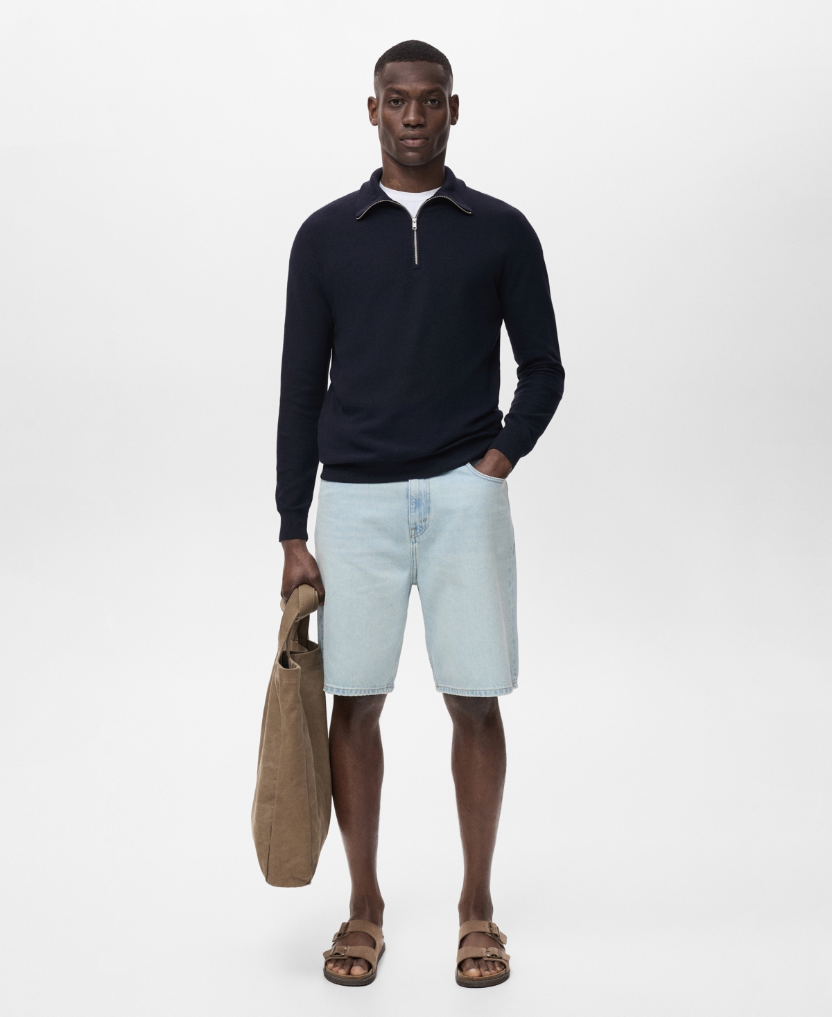 Mango Men's Zipper Collar Microstructure Sweater In Blue