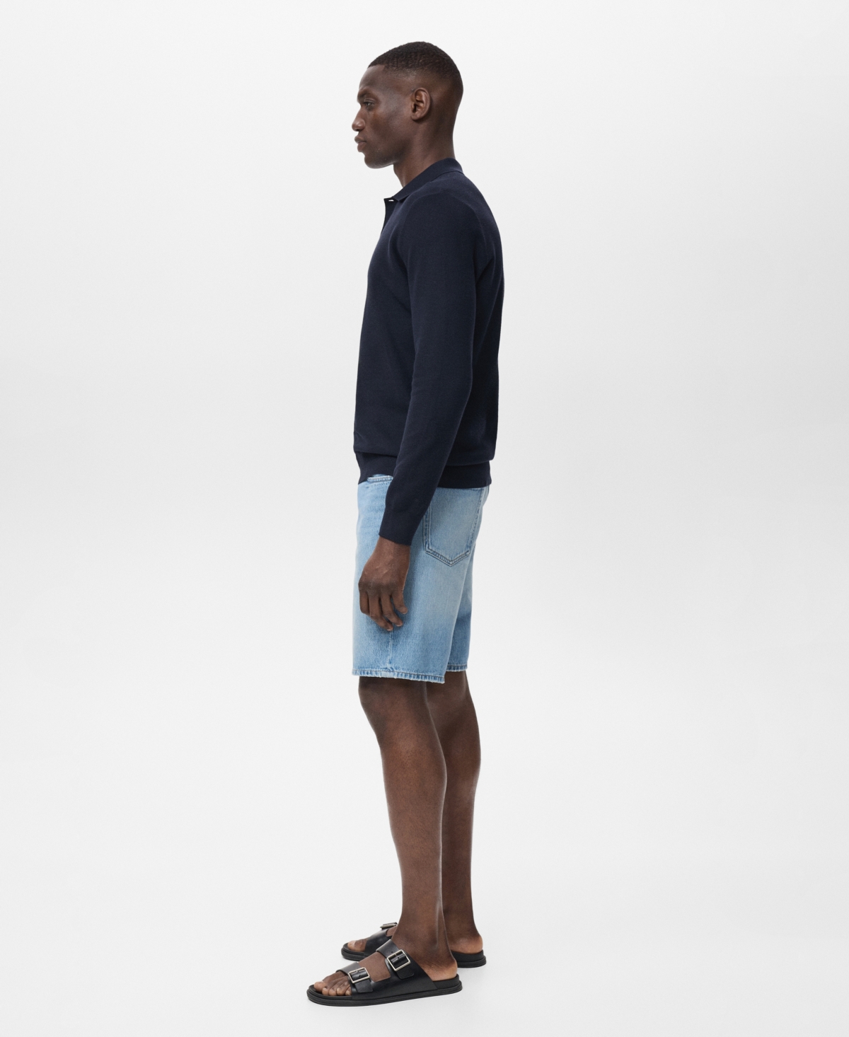 Mango Men's Micro-structured Cotton Polo Shirt In Blue