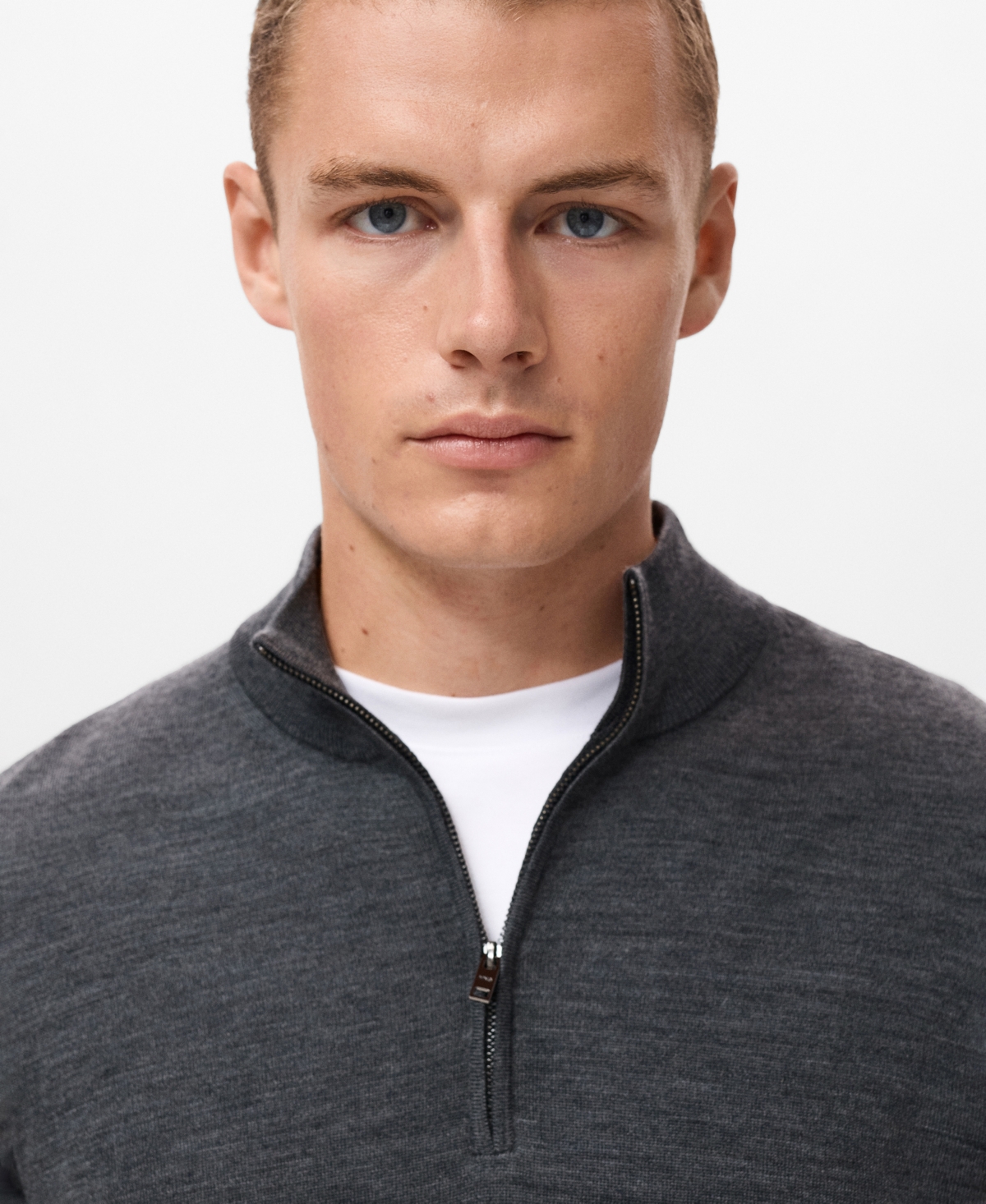 Mango Perkins Wool Quarter Zip Sweater In Gray