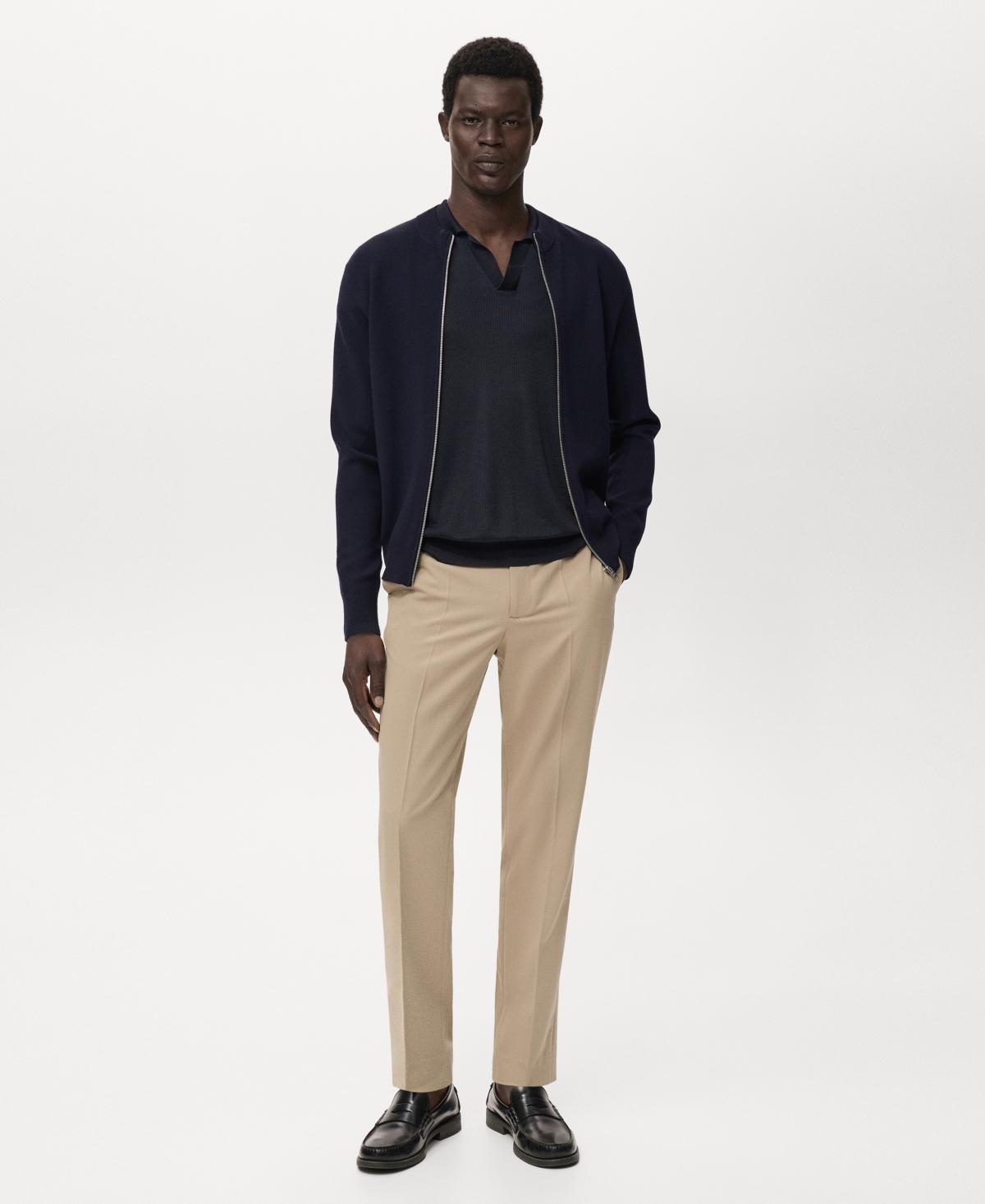 Mango Crewneck Zip Cardigan In Blue