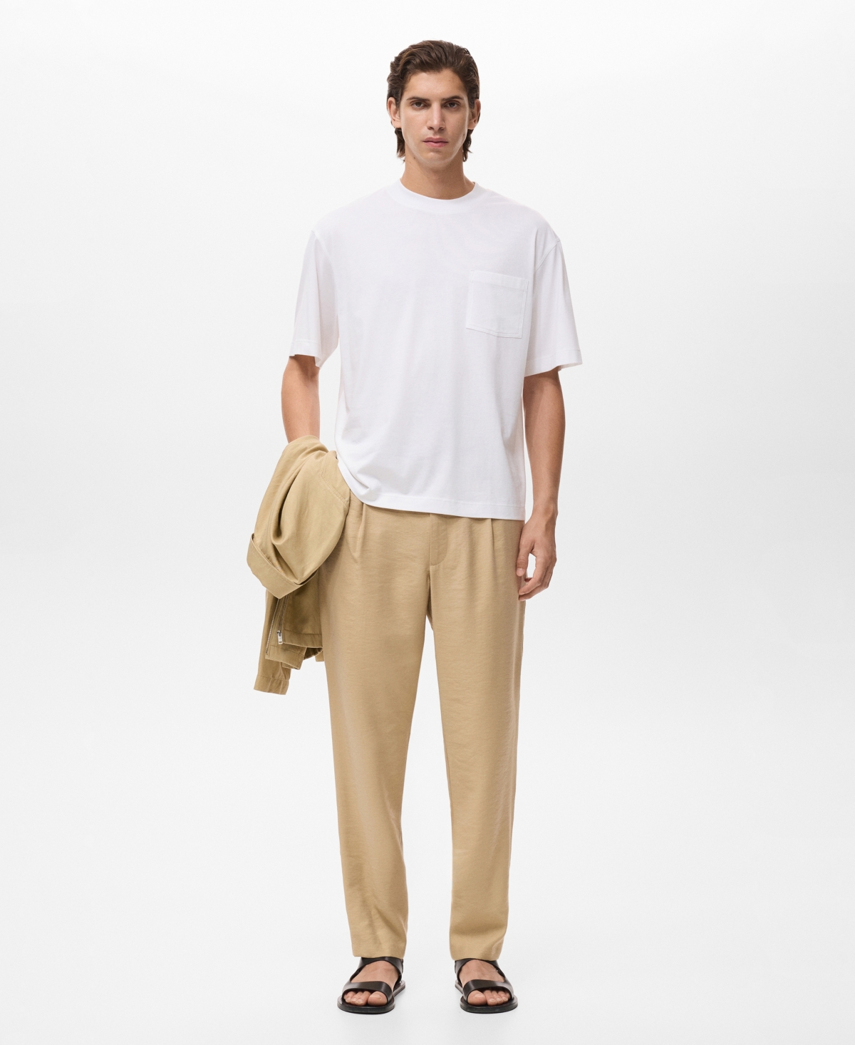 Mango Pleated Straight Fit Pants In Nude
