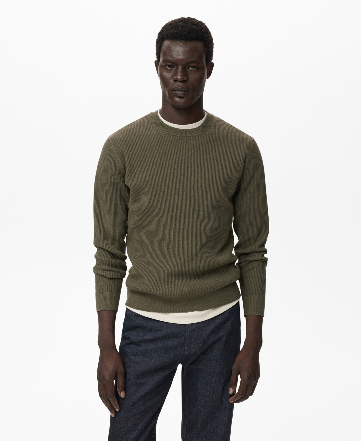 Mango Rib Crewneck Sweater In Green