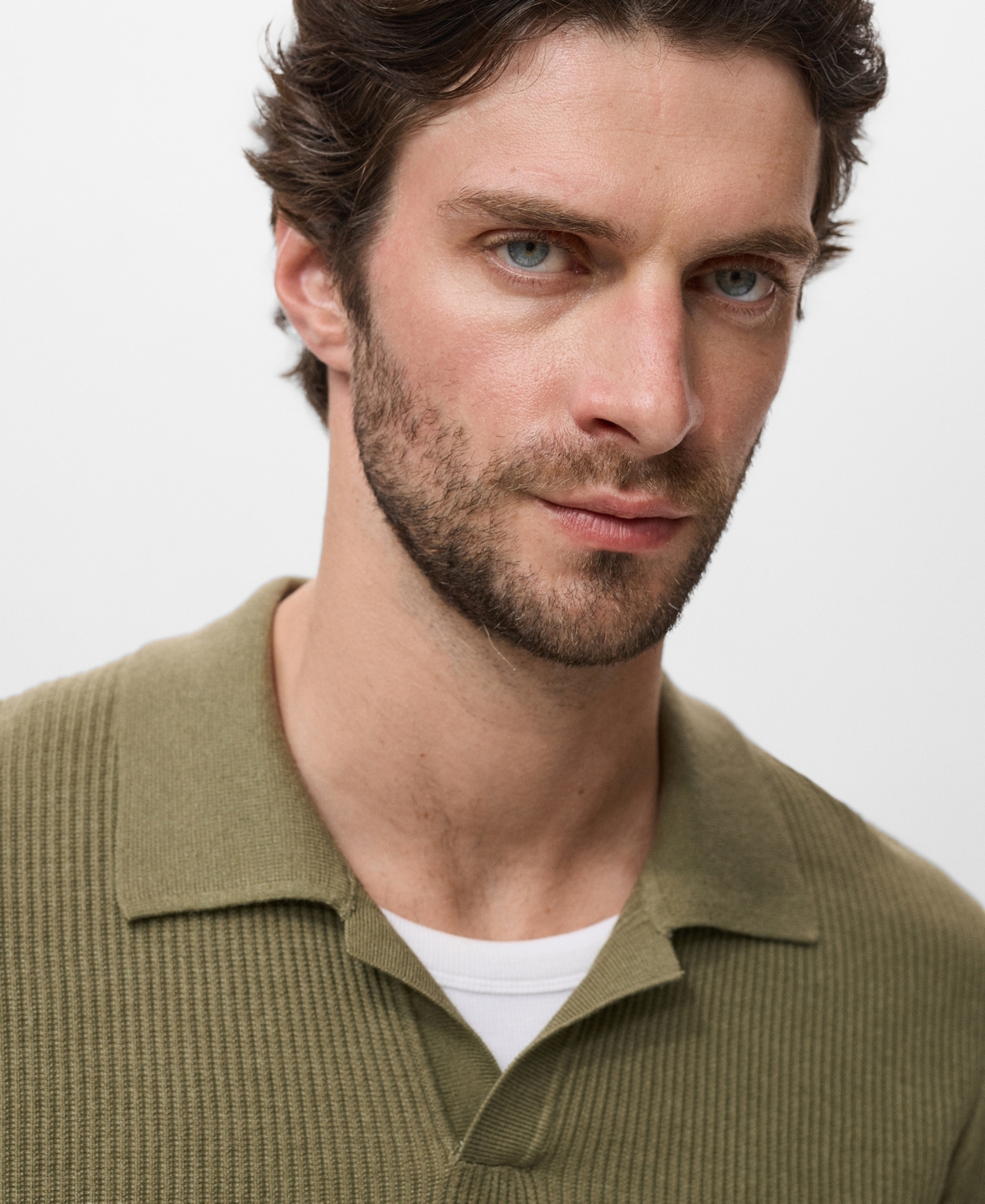 Mango Johnny Collar Rib Polo Sweater In Green